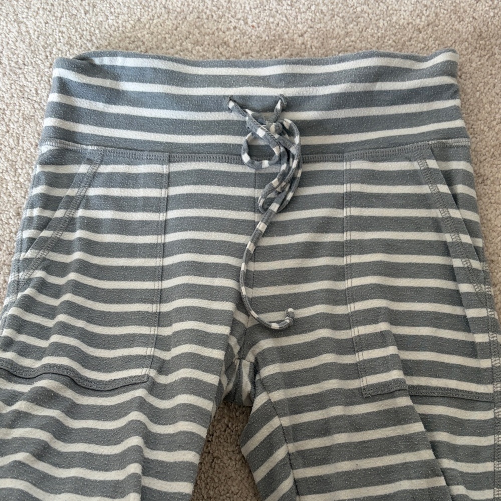 Aerie Gray and White Drawstring Striped Pajama Pants